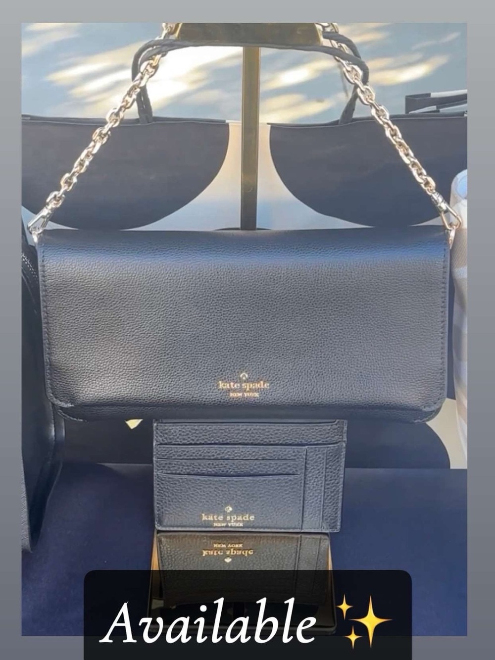 kate spade Black Leather Crossbody with Gold Chain Strap